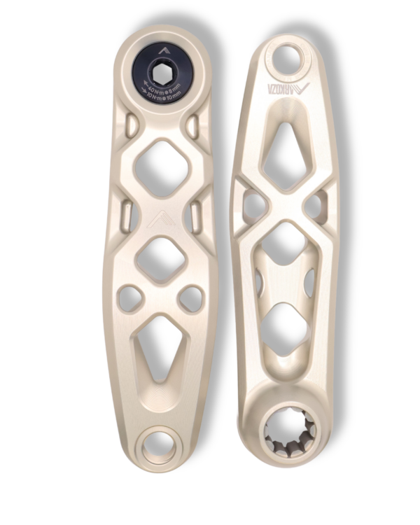 Product shot of the silver COR-IS crank arms.