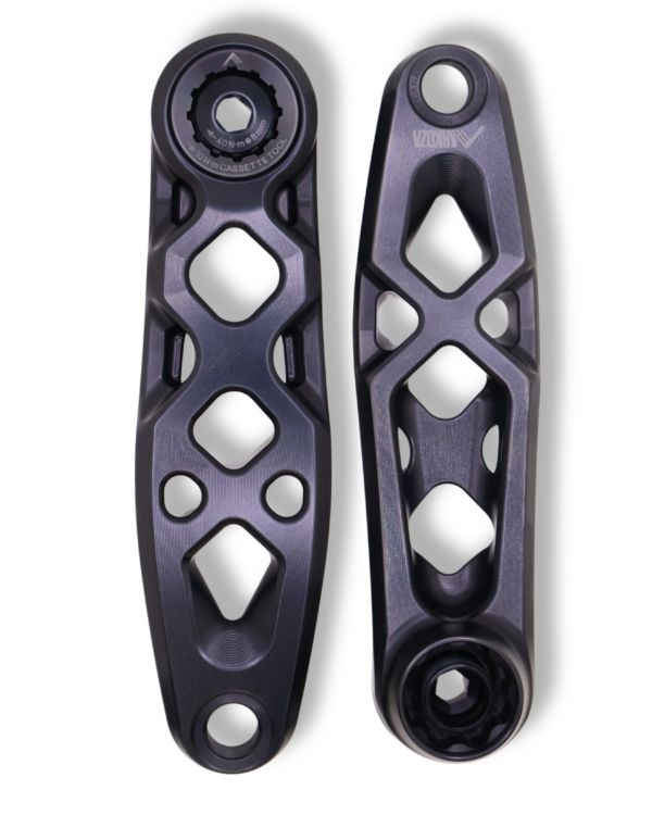 Product shot of the black COR-ET crank arms.
